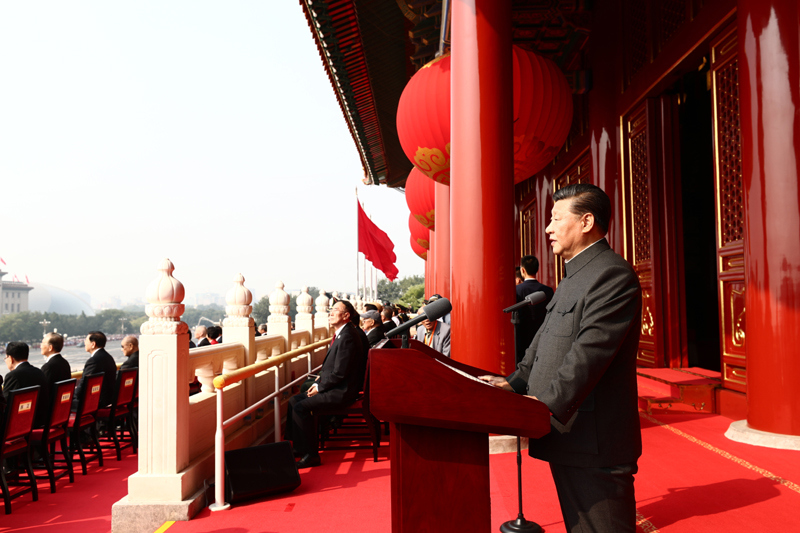 10月1日上午，慶祝中華人民共和國成立70周年大會在北京天安門廣場隆重舉行。中共中央總書記、國家主席、中央軍委主席習近平發(fā)表重要講話。